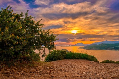 Colorful sunset on Mediterranean sea coast
