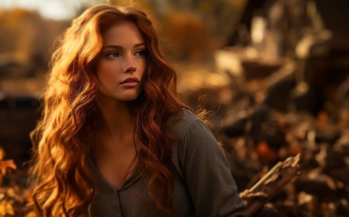 Portrait of a pretty red haired girl on the farm one fall day