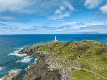 Aerial view of Ardnamurchan Point with the 35 metre high lighthouse