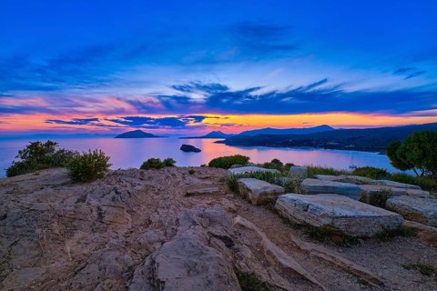 Sunset at ancient Temple of Poseidon
