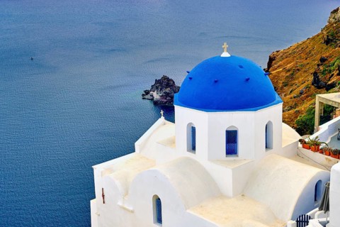 Beautiful view of Santorini island village or town