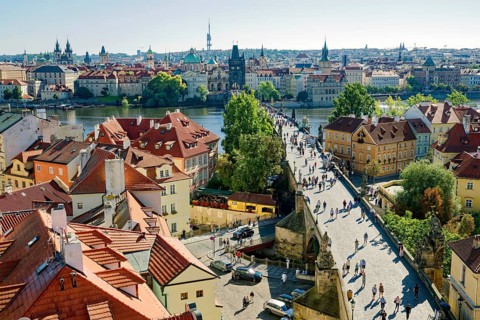 View of Charles Bridge from the Lesser Town Bridge Tower