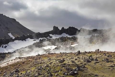 Steam from fumaroles