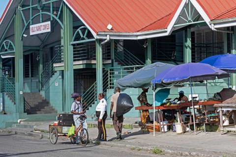Street scene with police woman at St. John's