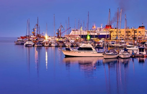 View of port area and bay in Heraklion