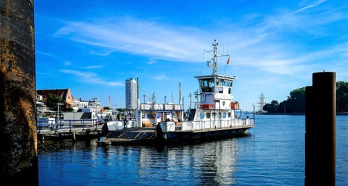 Car ferry from Travemuende harbour to Priewall. Schleswig-Holstein