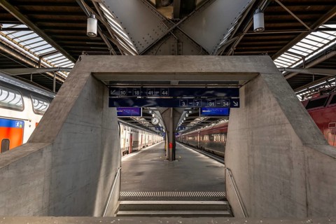 Railroad Station with Train in a Sunny Day in Zurich