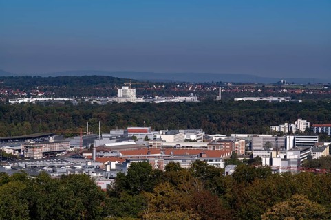 View from Killesberg tower on industrial area of Feuerbach and Kornwestheim with BOSCH and PORSCHE plant