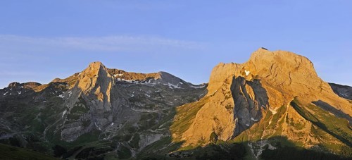 View over the Cirque de Gourette and the Massif du Ger at sunrise