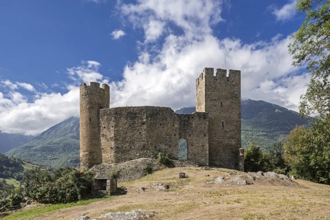 Ruins of the Chateau Sainte-Marie castle near Esterre and Luz-Saint-Sauveur