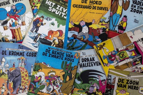 Collection of colourful covers of the Flemish comic strips Nero by the Belgian comic book creator
