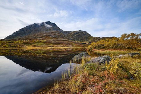 Mountain reflected in bog lake