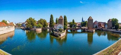 View of Ponts Couverts bridge from Barrage Vauban in Strasbourg