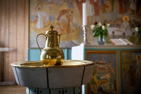 Baptismal font and jug