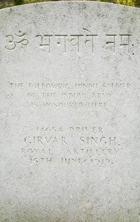 First World War One grave of Hindu soldier of the Indian army at the Etaples Military Cemetery