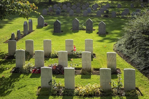 WWI British and German graves at the St Symphorien Commonwealth War Graves Commission cemetery at Saint-Symphorien near Mons