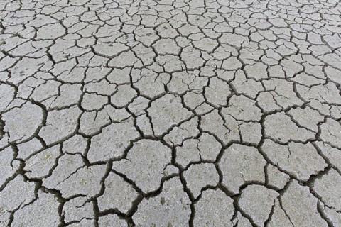 Abstract pattern of dry cracked clay mud in dried up lake bed