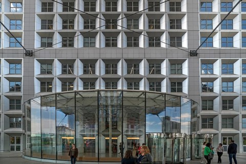 Entrance area to the offices in the Grand Arche in the new La Defence high-rise district