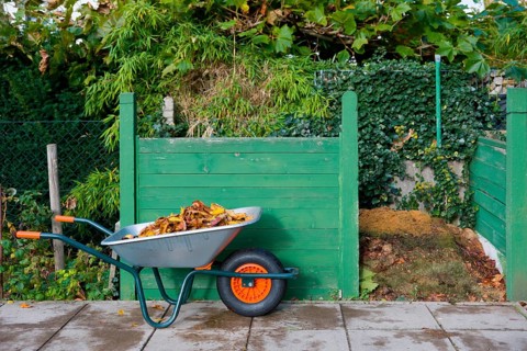 Compost box with wheelbarrow