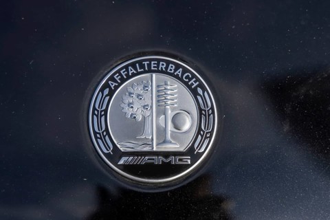 Vehicle of the Mercedes AMG brand. Badge on bonnet with AMG logo and Affalterbach lettering