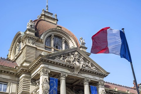 French flag in front of the Palais du Rhin