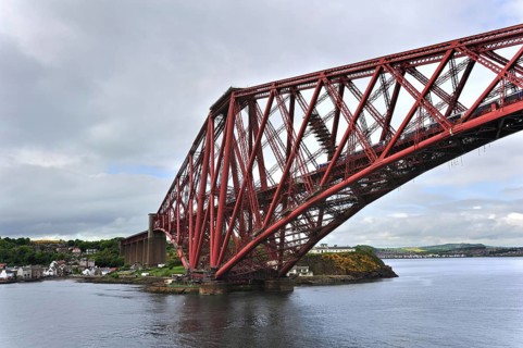 Train riding the Forth Railway Bridge