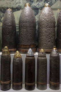 First World War One artillery ammunition in the Memorial Museum Passchendaele 1917 at Zonnebeke