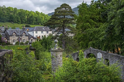 Island Innis Bhuidhe and the Clan MacNab Burial Ground in the river Dochart at Killin