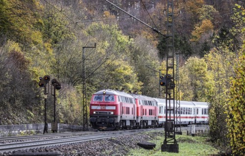 InterCity IC of Deutsche Bahn with two diesel locomotives on the Geislinger Steige