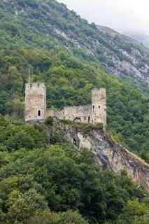 Ruins of the Chateau Sainte-Marie castle near Esterre and Luz-Saint-Sauveur