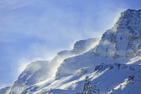 Snowstorm in the mountains in winter in the Gran Paradiso National Park