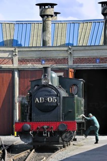 Steam train at the depot of the Chemin de Fer a Vapeur des Trois Vallees at Mariembourg