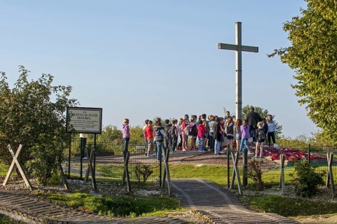 English school children visiting WWI Lochnagar mine crater