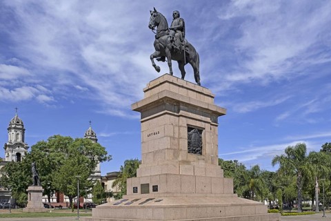 Equestrian statue of national hero Jose Gervasio Artigas at Plaza Artigas in downtown Salto