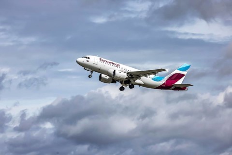 Eurowings aircraft taking off at the airport
