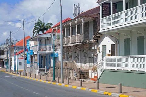 Street with colonial houses in the historic centre of Marigot