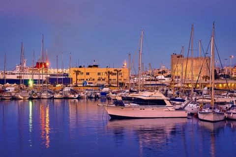 View of port area and bay in Heraklion