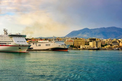 View of port area and bay in Heraklion