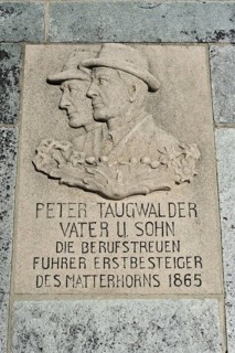 Tombstone at the Zermatt graveyard of father and son Taugwalder
