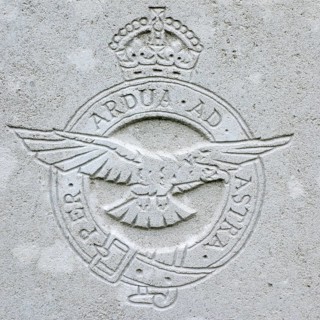 Royal Flying Corps regimental badge on headstone at Cemetery of the Commonwealth War Graves Commission for First World War One British soldiers