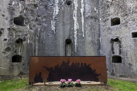 Bullet-scarred wall in the Fort de Loncin