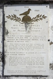 Commemoration plaque for homing pigeon at the First World War One Fort de Vaux at Vaux-Devant-Damloup