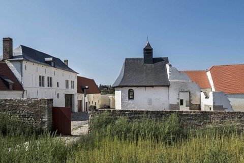Courtyard showing chapel and gardener s house of the Chateau d'Hougoumont