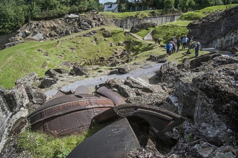 Broken gun turret and debris of the exploded magazine in the Fort de Loncin