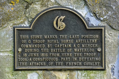 Commemoration stone near the Lion's Mound memorial monument of the 1815 Battle of Waterloo
