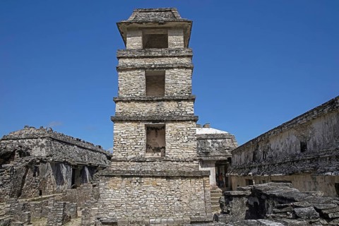 Palace with Observation Tower at the pre-Columbian Maya civilization site of Palenque