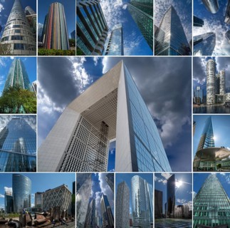 Composition of office towers with the Grand Arche in La Defence