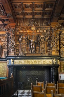16th century fireplace and mantelpiece in Alderman's chamber at Brugse Vrije