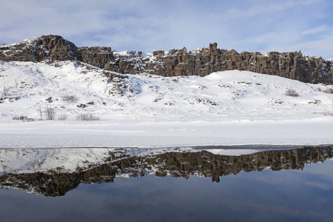 Almannagja gorge in the snow in winter