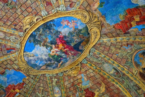 Golden ceiling fresco in the entrance hall